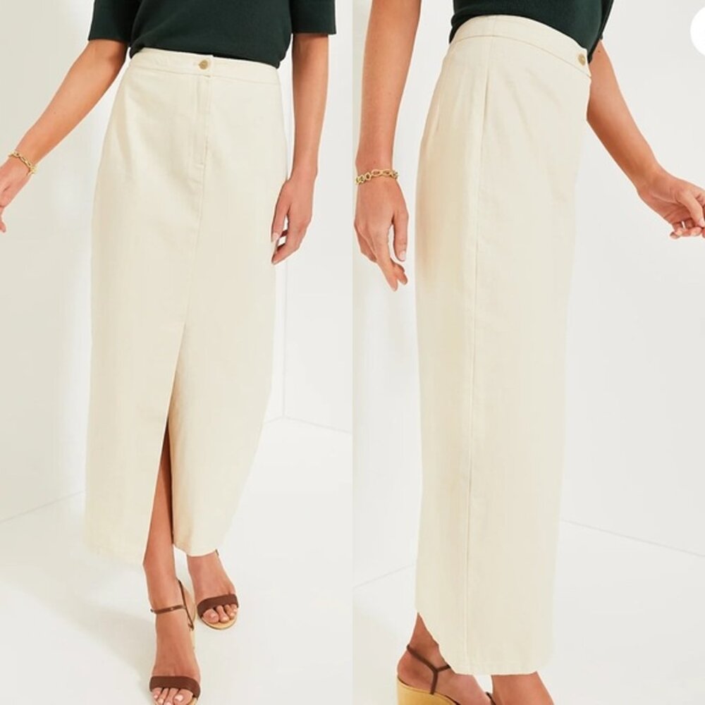 Ecru Denim Midi Skirt Tuckernuck Lia Skirt Front Slit NWT Size 4 - Picture 3 of 12